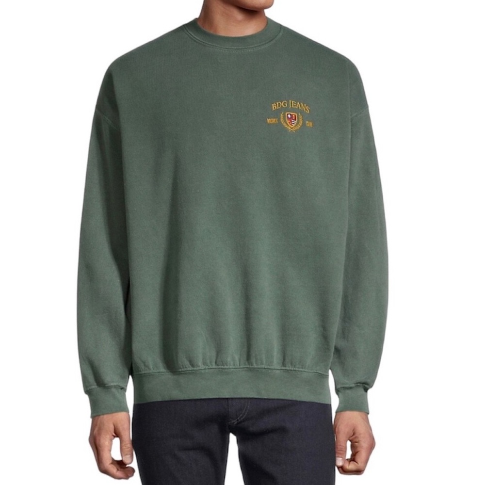 BDG Men's Crewneck Sweatshirt in Olive Green with Gold Logo